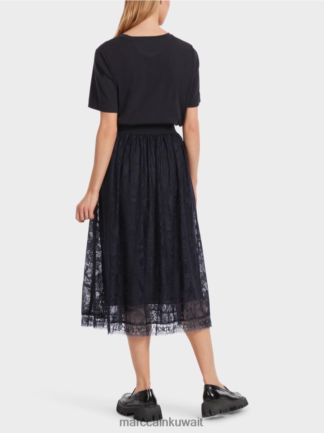 Marc Cain تنورة واسعة من الدانتيل التول LVN0D6456 ملابس منتصف الليل الأزرق