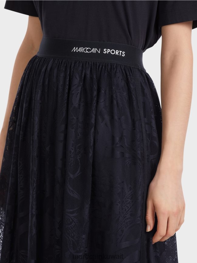 Marc Cain تنورة واسعة من الدانتيل التول LVN0D6456 ملابس منتصف الليل الأزرق