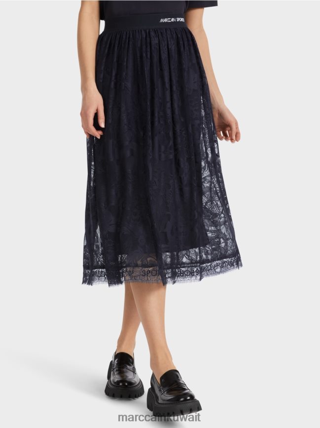 Marc Cain تنورة واسعة من الدانتيل التول LVN0D6456 ملابس منتصف الليل الأزرق