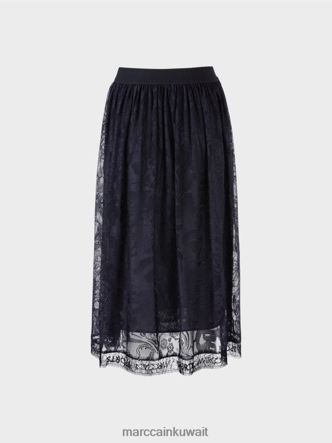 Marc Cain تنورة واسعة من الدانتيل التول LVN0D6456 ملابس منتصف الليل الأزرق