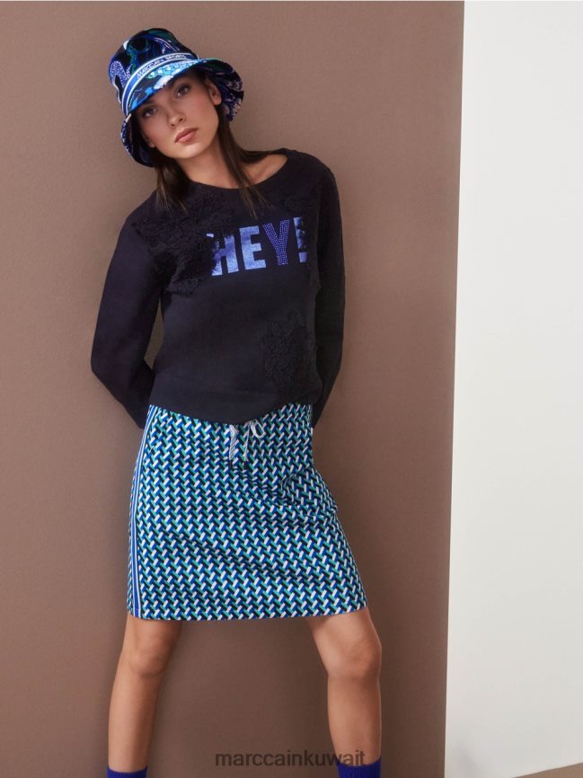 Marc Cain تنورة واسعة مع تصميم شامل LVN0D6457 ملابس المينا