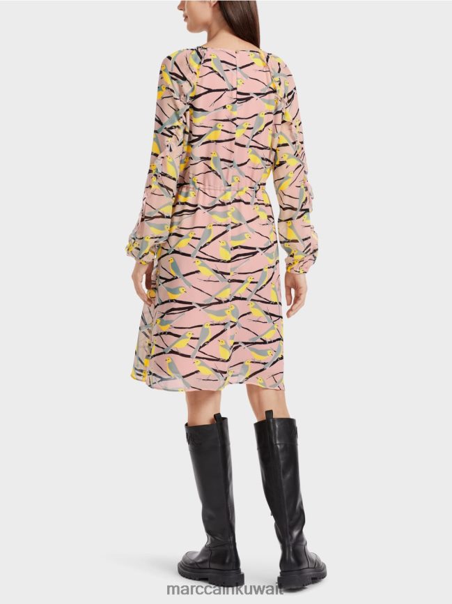 Marc Cain فستان تصميم الطيور LVN0D645 ملابس مسحوق وردي ناعم