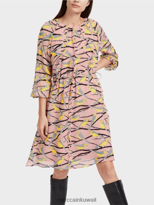 Marc Cain فستان تصميم الطيور LVN0D645 ملابس مسحوق وردي ناعم