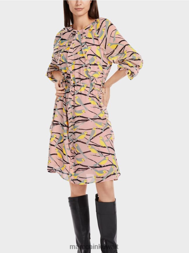 Marc Cain فستان تصميم الطيور LVN0D645 ملابس مسحوق وردي ناعم