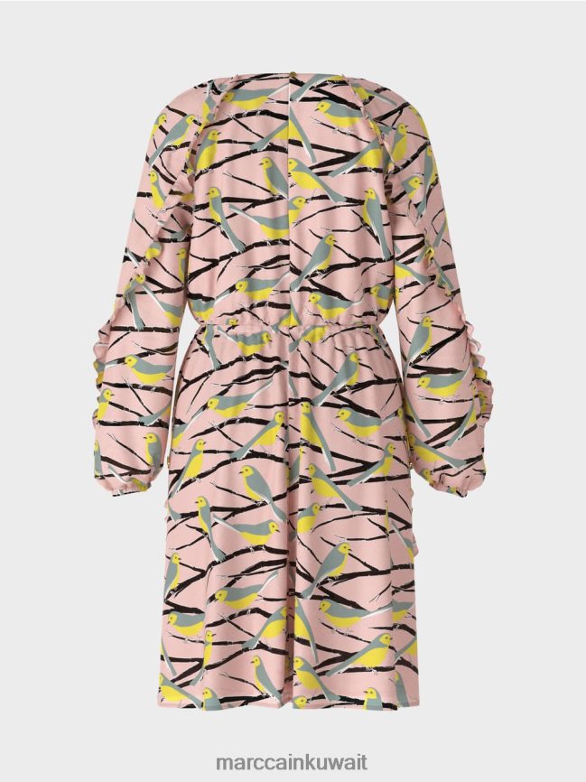 Marc Cain فستان تصميم الطيور LVN0D645 ملابس مسحوق وردي ناعم