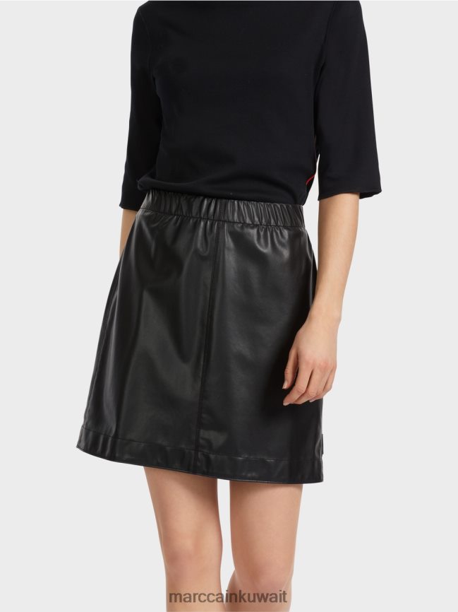 Marc Cain تنورة قصيرة من الجلد المرح LVN0D6463 ملابس أسود