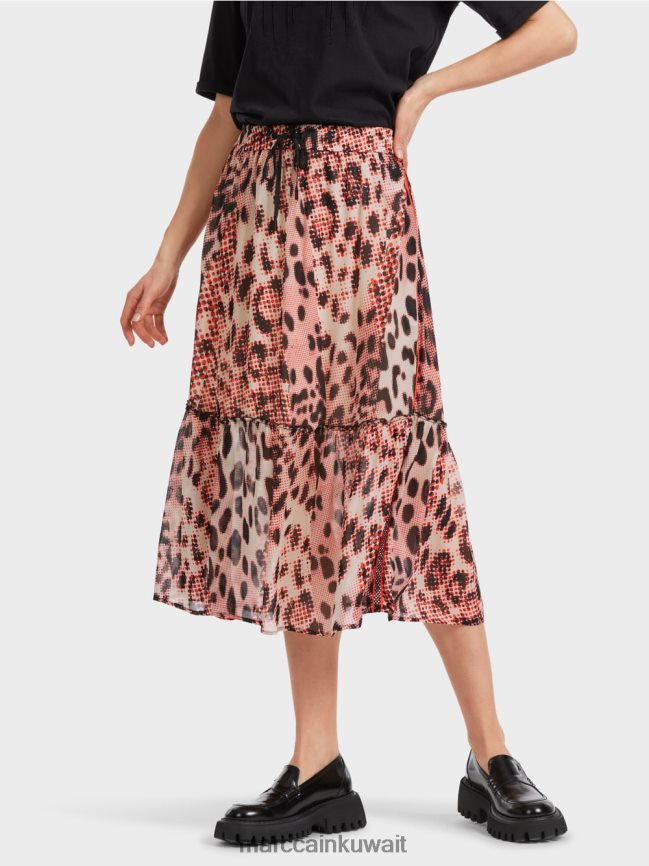 Marc Cain تنورة طويلة الطبقات مع طباعة ليو LVN0D6464 ملابس كامباري