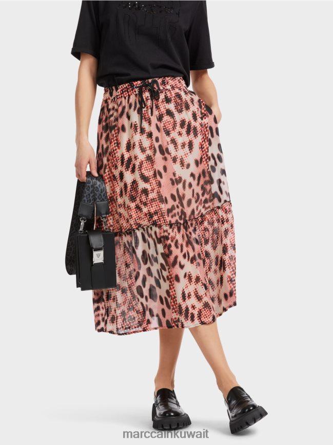 Marc Cain تنورة طويلة الطبقات مع طباعة ليو LVN0D6464 ملابس كامباري