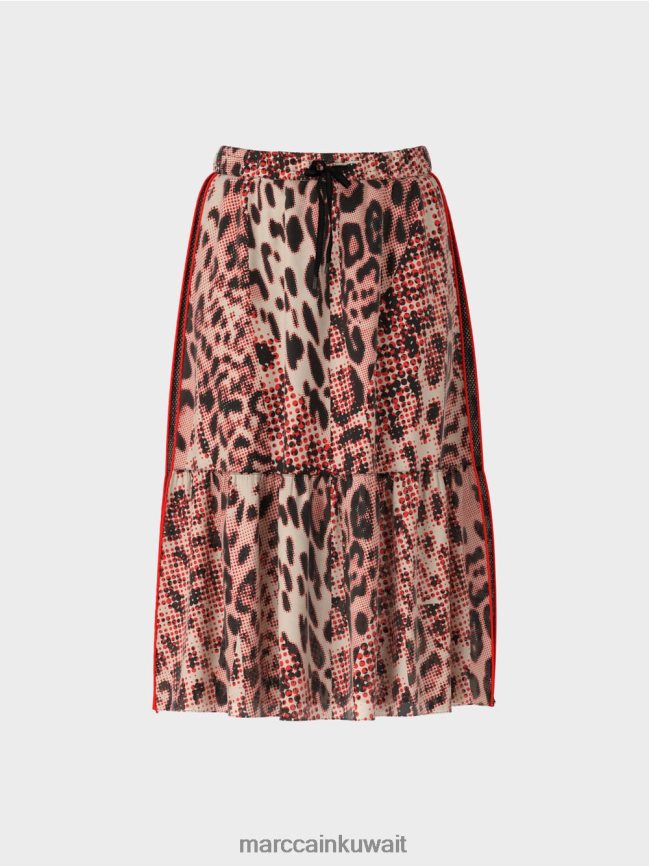 Marc Cain تنورة طويلة الطبقات مع طباعة ليو LVN0D6464 ملابس كامباري