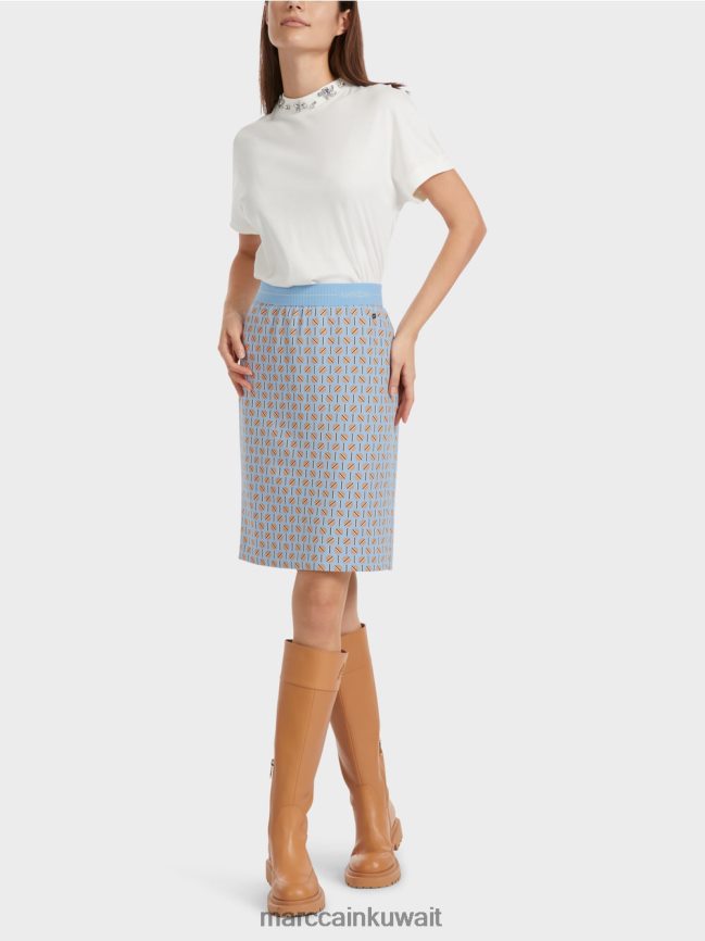 Marc Cain تنورة بطول الركبة مع تصميم جرافيك LVN0D6468 ملابس سماء الصيف المظلمة