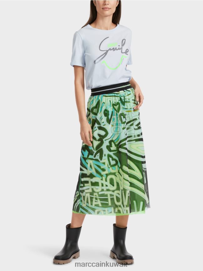 Marc Cain تنورة بتصميم جرافيتي من قماش التول الجيرسي LVN0D6469 ملابس مسحوق ناعم أزرق