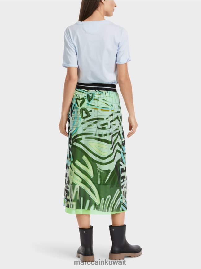 Marc Cain تنورة بتصميم جرافيتي من قماش التول الجيرسي LVN0D6469 ملابس مسحوق ناعم أزرق