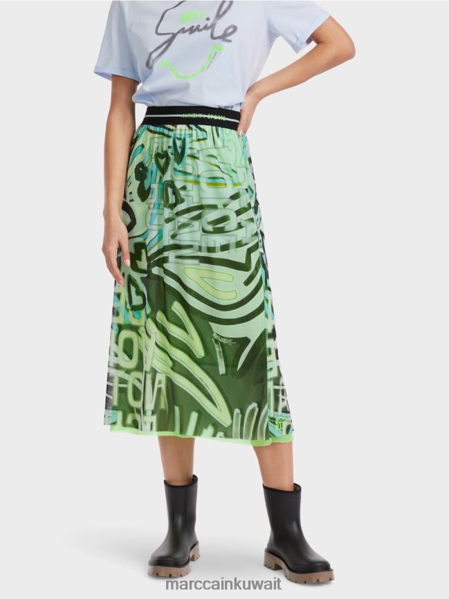 Marc Cain تنورة بتصميم جرافيتي من قماش التول الجيرسي LVN0D6469 ملابس مسحوق ناعم أزرق