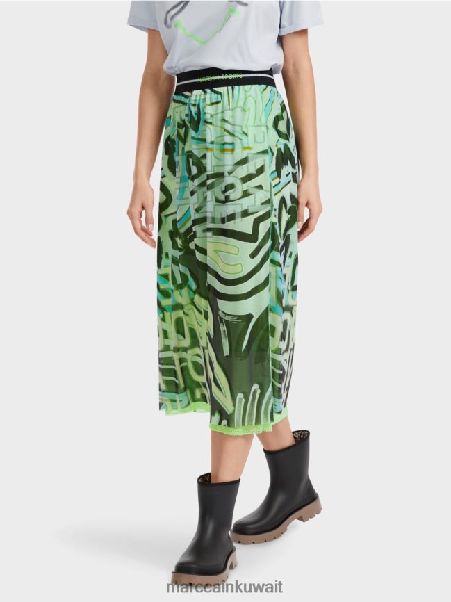 Marc Cain تنورة بتصميم جرافيتي من قماش التول الجيرسي LVN0D6469 ملابس مسحوق ناعم أزرق