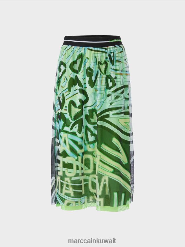 Marc Cain تنورة بتصميم جرافيتي من قماش التول الجيرسي LVN0D6469 ملابس مسحوق ناعم أزرق