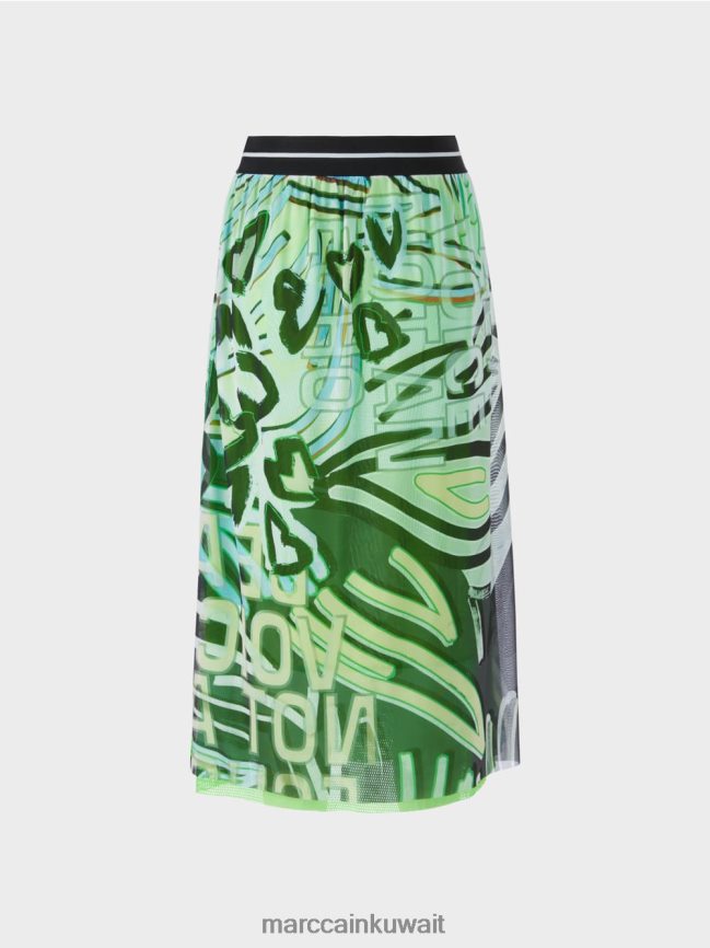 Marc Cain تنورة بتصميم جرافيتي من قماش التول الجيرسي LVN0D6469 ملابس مسحوق ناعم أزرق