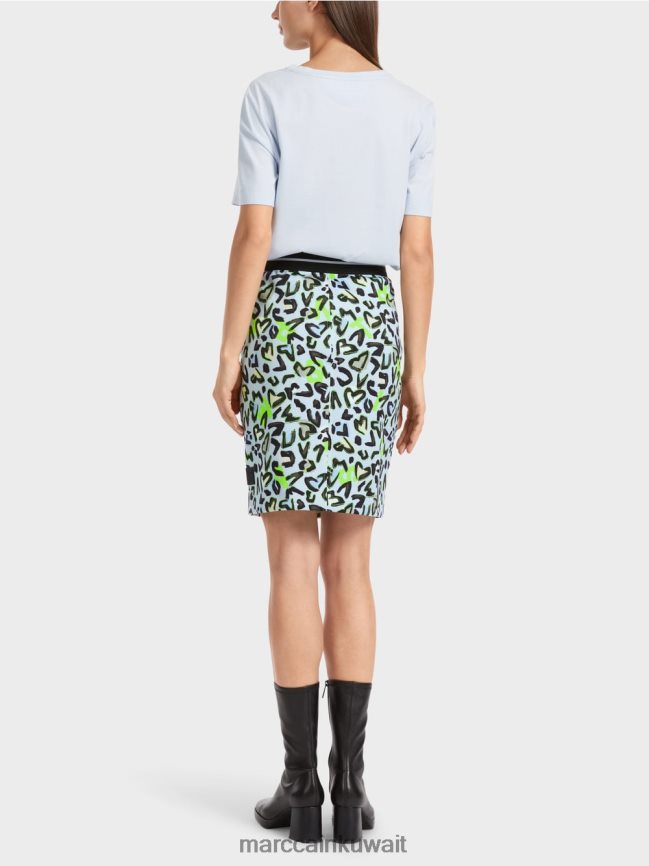 Marc Cain تنورة قصيرة ضيقة مع طباعة الكتابة على الجدران LVN0D6470 ملابس مسحوق ناعم أزرق