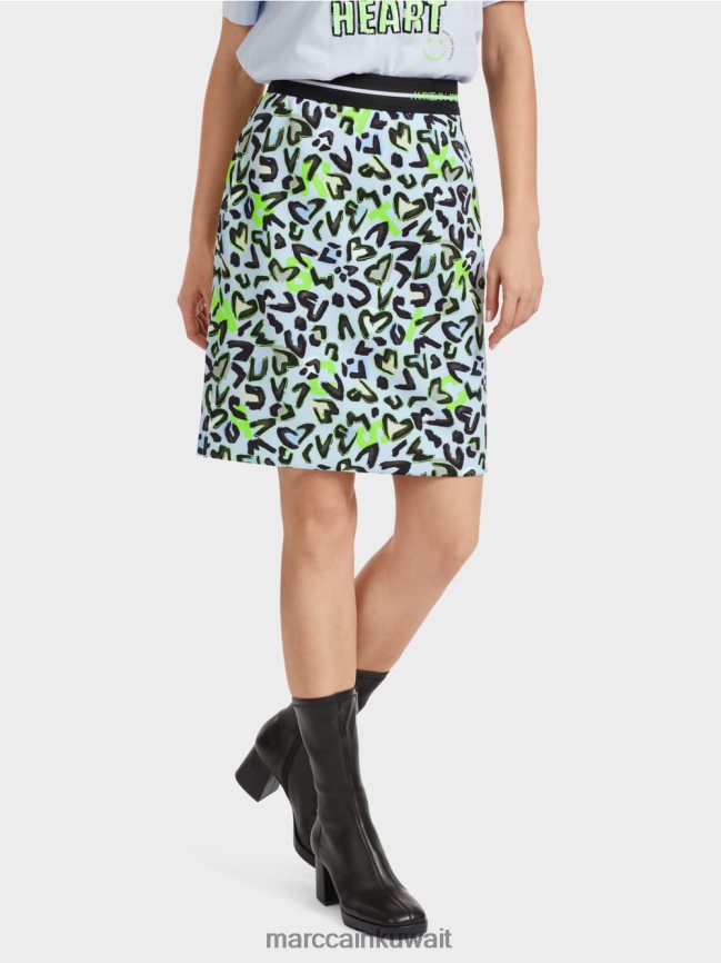 Marc Cain تنورة قصيرة ضيقة مع طباعة الكتابة على الجدران LVN0D6470 ملابس مسحوق ناعم أزرق