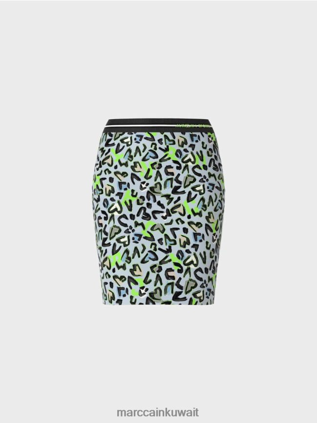 Marc Cain تنورة قصيرة ضيقة مع طباعة الكتابة على الجدران LVN0D6470 ملابس مسحوق ناعم أزرق