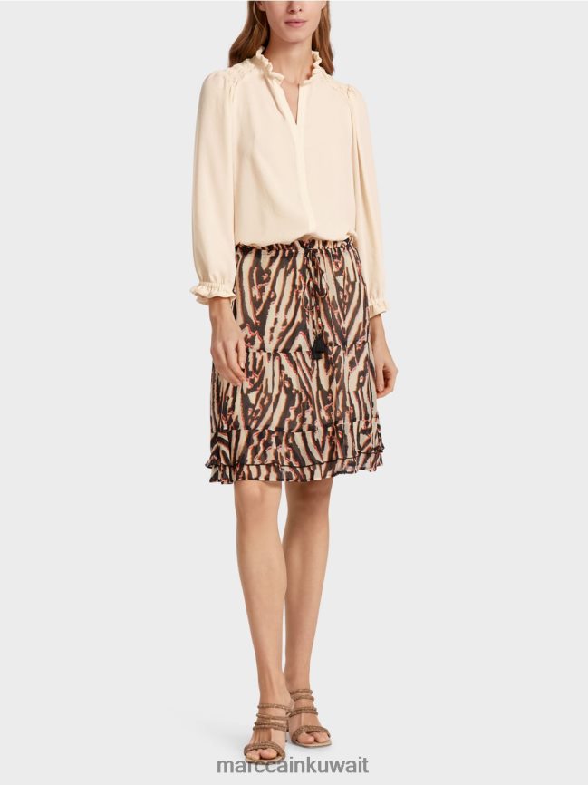 Marc Cain تنورة قصيرة مكشكشة من كريب الفيسكوز LVN0D6477 ملابس أحمر عميق