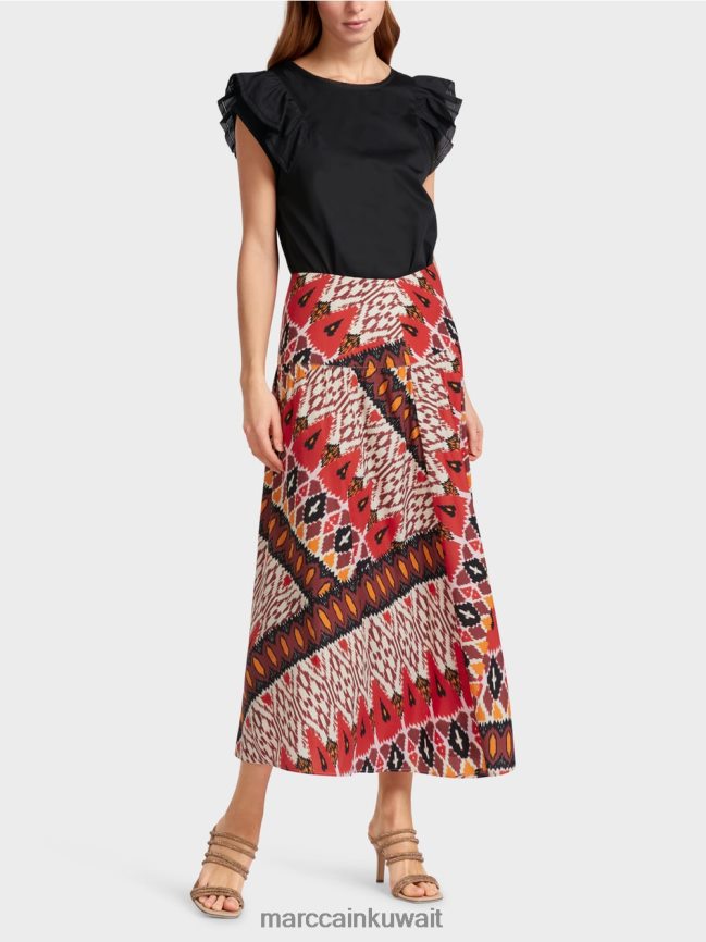 Marc Cain تنورة بلوحة مطبوعة LVN0D6478 ملابس أحمر عميق