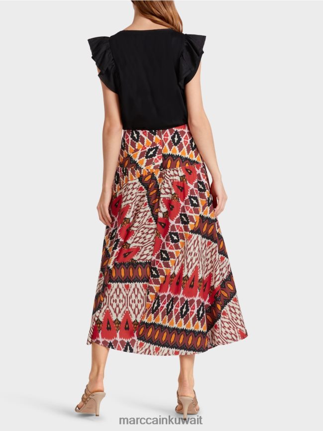Marc Cain تنورة بلوحة مطبوعة LVN0D6478 ملابس أحمر عميق
