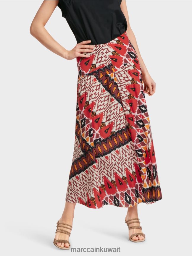 Marc Cain تنورة بلوحة مطبوعة LVN0D6478 ملابس أحمر عميق