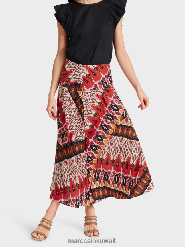 Marc Cain تنورة بلوحة مطبوعة LVN0D6478 ملابس أحمر عميق