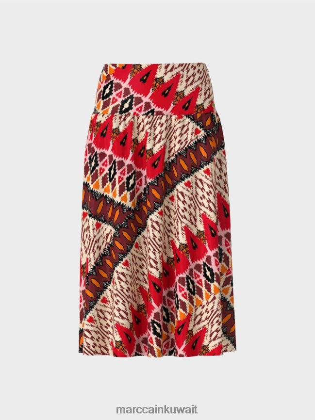 Marc Cain تنورة بلوحة مطبوعة LVN0D6478 ملابس أحمر عميق