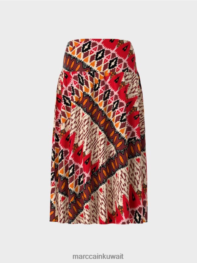 Marc Cain تنورة بلوحة مطبوعة LVN0D6478 ملابس أحمر عميق