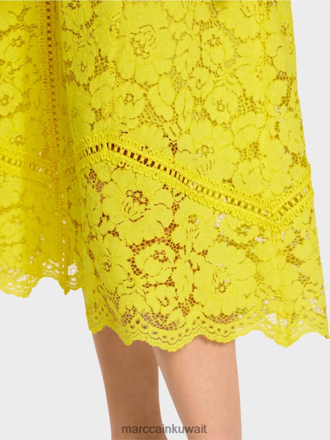 Marc Cain تنورة من قماش الدانتيل LVN0D6484 ملابس الليمون الأخضر