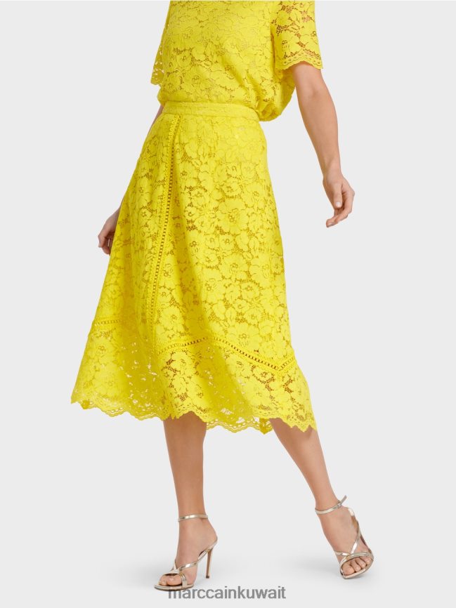 Marc Cain تنورة من قماش الدانتيل LVN0D6484 ملابس الليمون الأخضر