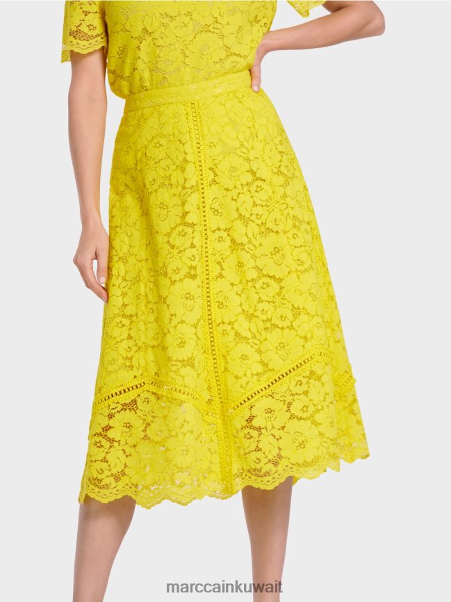 Marc Cain تنورة من قماش الدانتيل LVN0D6484 ملابس الليمون الأخضر