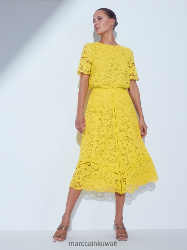 Marc Cain تنورة من قماش الدانتيل LVN0D6484 ملابس الليمون الأخضر