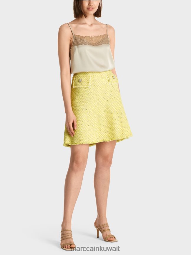 Marc Cain تنورة قصيرة بوكل واسعة LVN0D6485 ملابس الليمون الأخضر