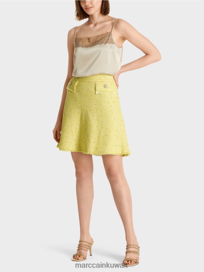 Marc Cain تنورة قصيرة بوكل واسعة LVN0D6485 ملابس الليمون الأخضر