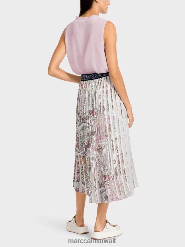 Marc Cain تنورة مطوية مع طباعة بيزلي LVN0D6490 ملابس أبيض مصفر