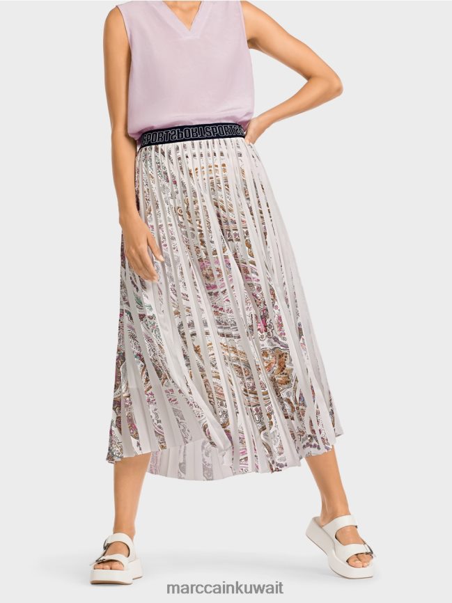 Marc Cain تنورة مطوية مع طباعة بيزلي LVN0D6490 ملابس أبيض مصفر