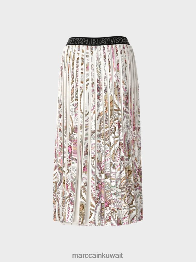 Marc Cain تنورة مطوية مع طباعة بيزلي LVN0D6490 ملابس أبيض مصفر