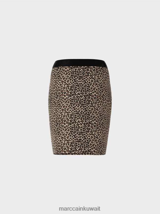Marc Cain تنورة قصيرة مع طباعة الفهد LVN0D6496 ملابس كريم مسحوق