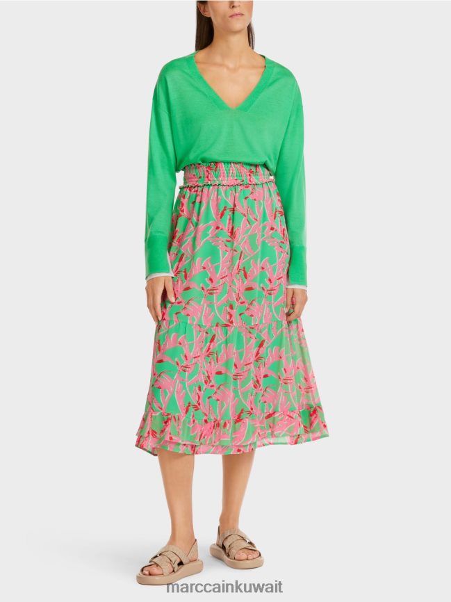Marc Cain تنورة انتفض مع نمط الأزهار LVN0D6499 ملابس اليشم مشرق