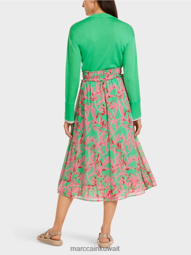 Marc Cain تنورة انتفض مع نمط الأزهار LVN0D6499 ملابس اليشم مشرق