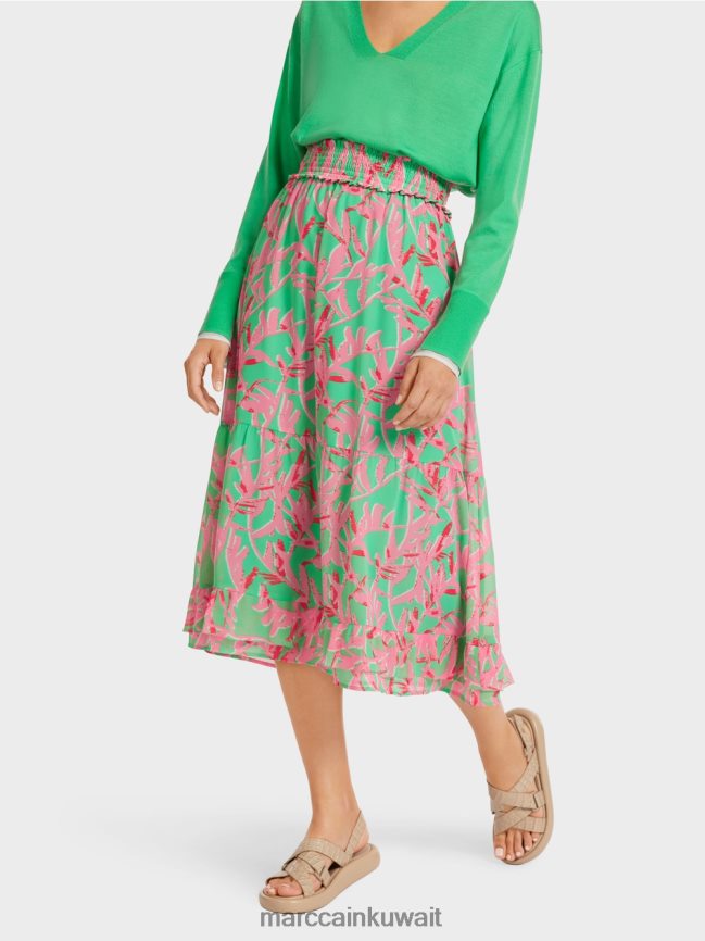 Marc Cain تنورة انتفض مع نمط الأزهار LVN0D6499 ملابس اليشم مشرق