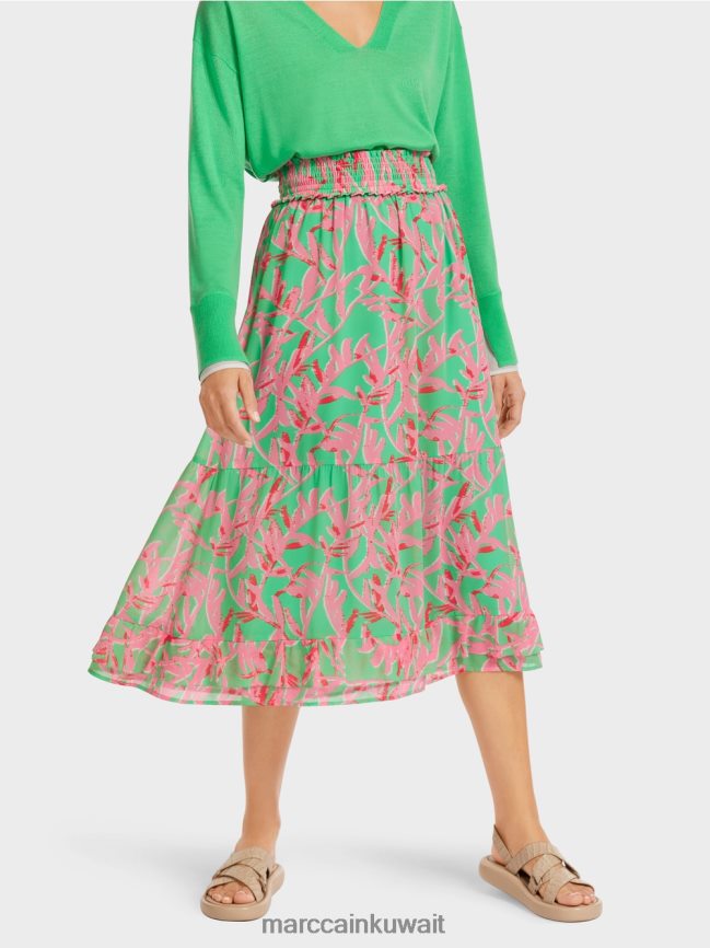 Marc Cain تنورة انتفض مع نمط الأزهار LVN0D6499 ملابس اليشم مشرق