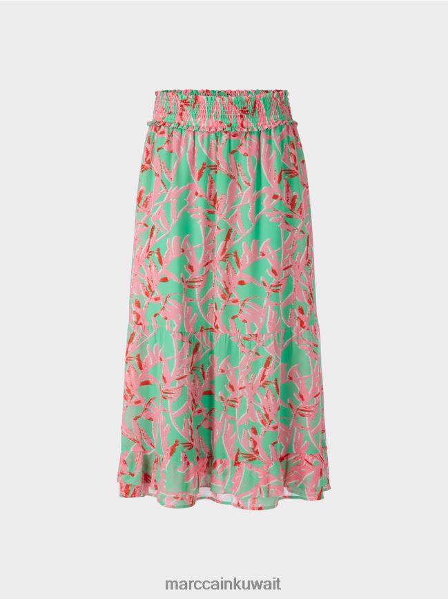 Marc Cain تنورة انتفض مع نمط الأزهار LVN0D6499 ملابس اليشم مشرق