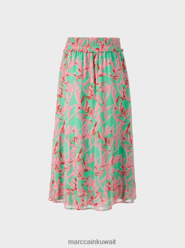 Marc Cain تنورة انتفض مع نمط الأزهار LVN0D6499 ملابس اليشم مشرق