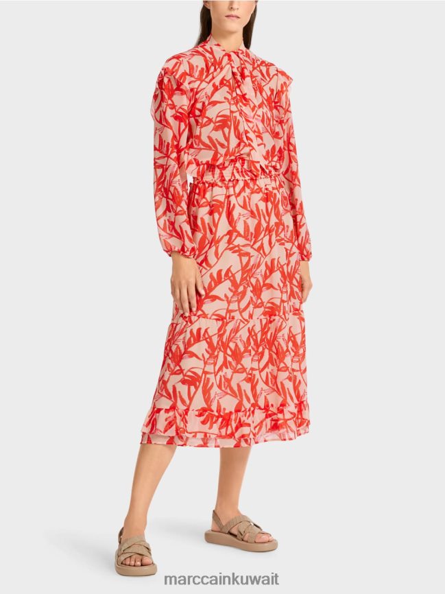 Marc Cain تنورة انتفض مع نمط الأزهار LVN0D6500 ملابس تان مشرق