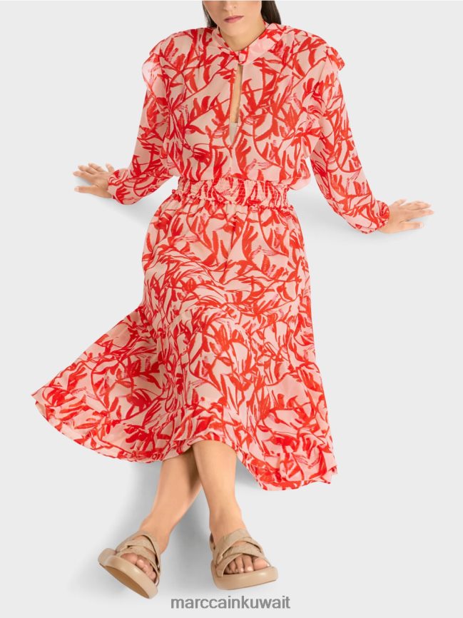 Marc Cain تنورة انتفض مع نمط الأزهار LVN0D6500 ملابس تان مشرق