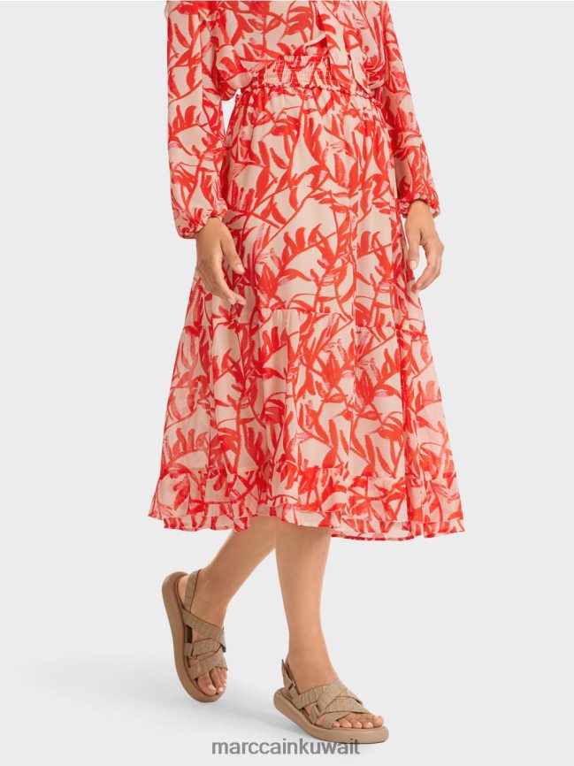 Marc Cain تنورة انتفض مع نمط الأزهار LVN0D6500 ملابس تان مشرق