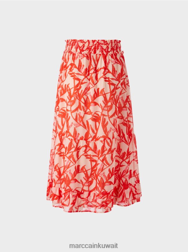 Marc Cain تنورة انتفض مع نمط الأزهار LVN0D6500 ملابس تان مشرق